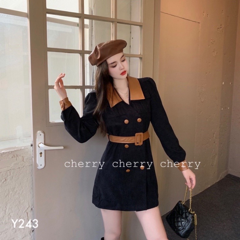 Váy nhung tăm phối da Y243