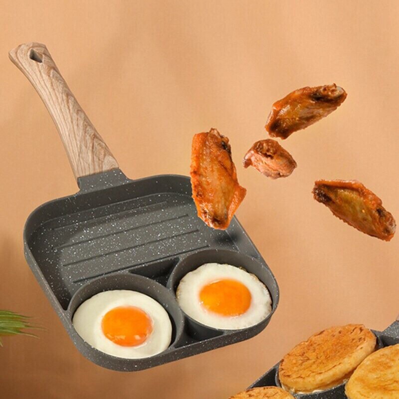 Chảo Điện Chống Dính Chia 3 Ngăn Cao Cấp, Chảo Ốp La, Làm Bánh Mì Chiên Rán Đa Năng