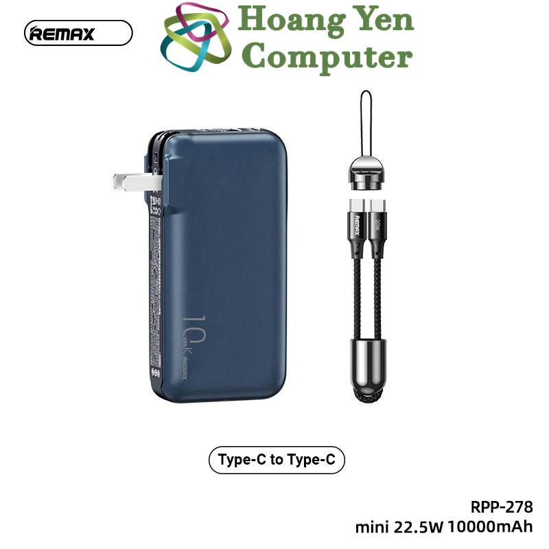 Sạc Dự Phòng Remax RPP-278 10000Mah (Sạc Nhanh QC3.0, PD20W), Nguồn AC Sạc Trực Tiếp - BH 1 Năm - Hoangyencomputer