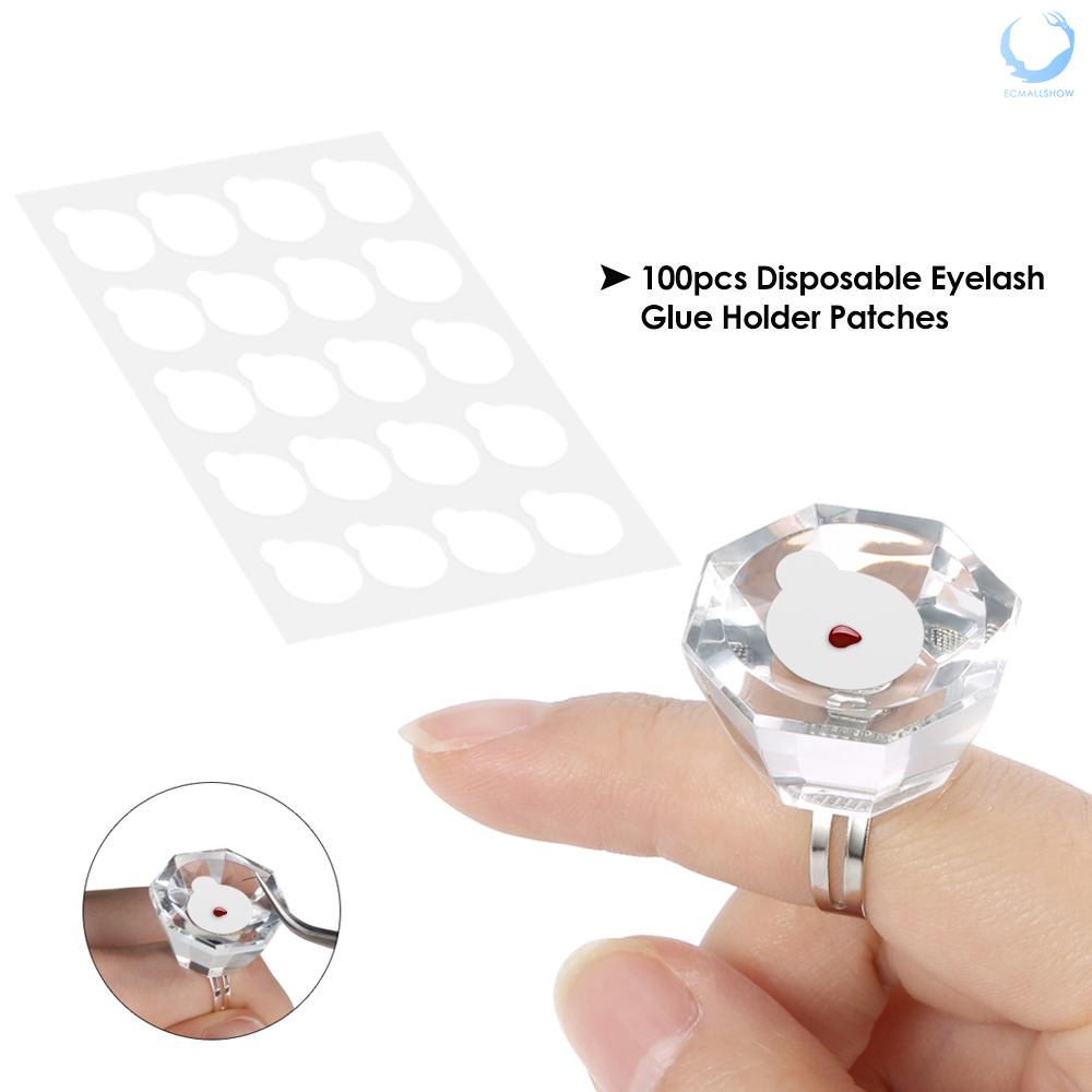 Ecmallshow 100pcs Disposable Eyelash Glue Holder Pallet Eyelash Extension Glue Pads Stand On Eyelash Glue Patches Sticker Small Size 2.5cm