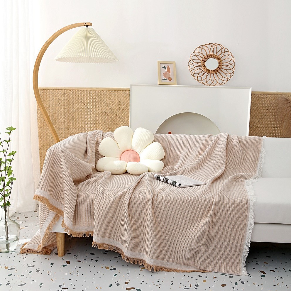 Thảm Phủ Sofa Dập Caro Vuông Màu Đơn Sắc Phủ Ghế