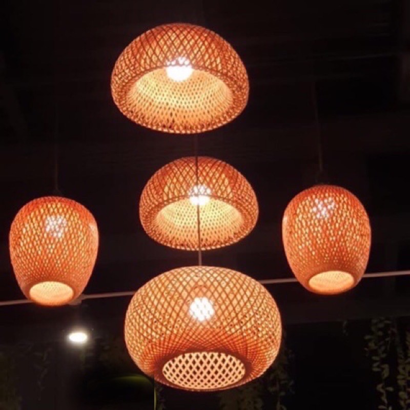 Đèn lồng 2 lớp đèn mây tre nan trang trí nhà cửa hoặc quán cafe