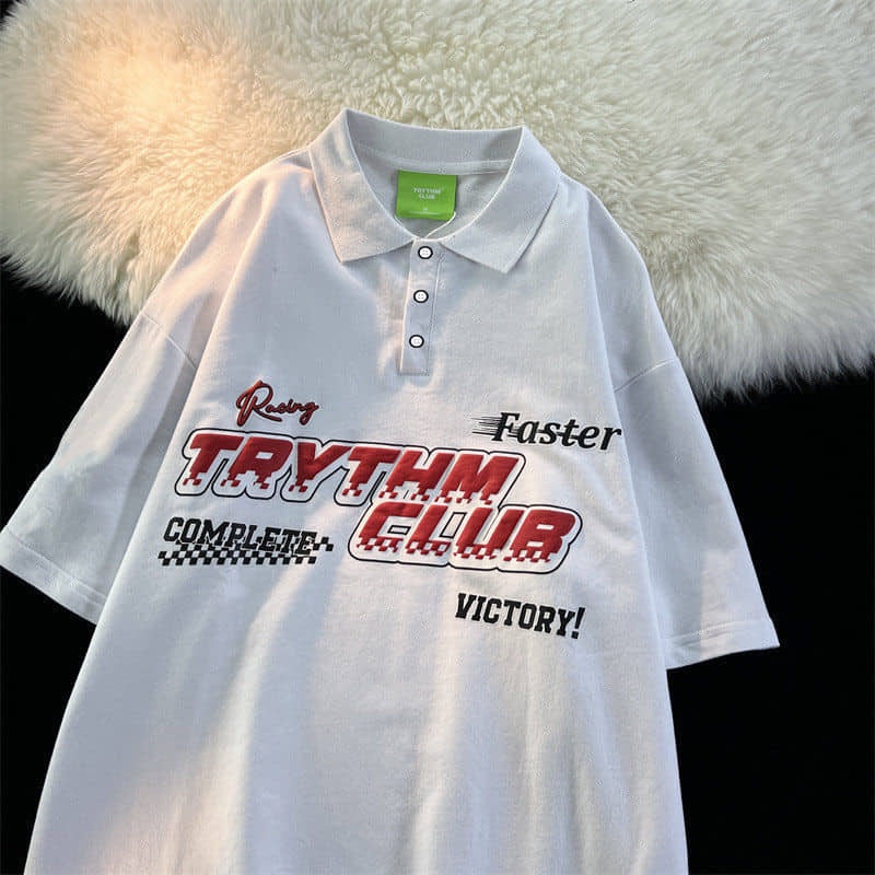 (ORDER) Áo thun polo unisex nam nữ phong cách hiphop đường phố đen trắng in chữ Trythm Club có size