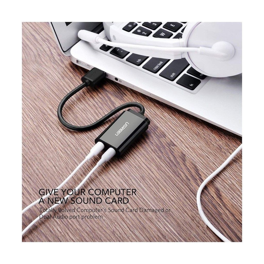 Cáp chuyển USB ra Sound UGREEN 30724 (jack 3.5mm Headphone và Microphone) Màu đen_hàng chính hãng