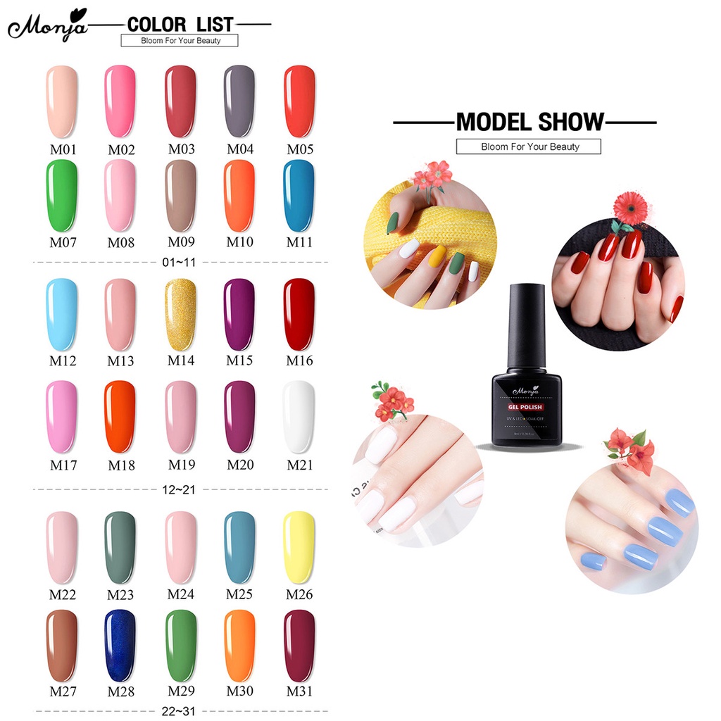 Set 8 gel sơn móng tay màu sắc khác nhau và dụng cụ làm móng MONJA UV/ LED 36W tiện lợi