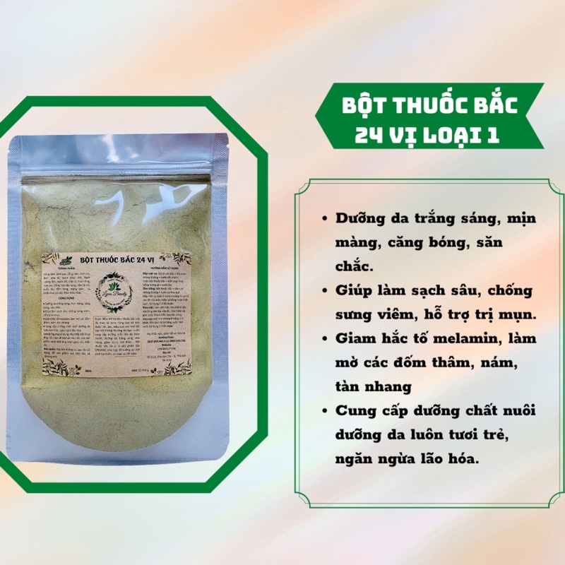 Bột thuốc bắc 24 vị dưỡng da loại đặc biệt 200gr - trắng sáng, mềm mịn, giảm mụn, mờ thâm nám | Bột Natural