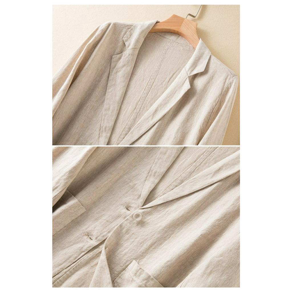 Áo blazer nữ vải linen bột cao cấp, Blazer linen nữ 1 lớp tay dài 2 túi trước