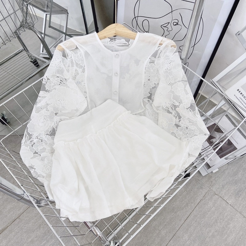 SET ÁO BBD HOA NỔI TAY + CHÂN VÁY VIỀN BÈO