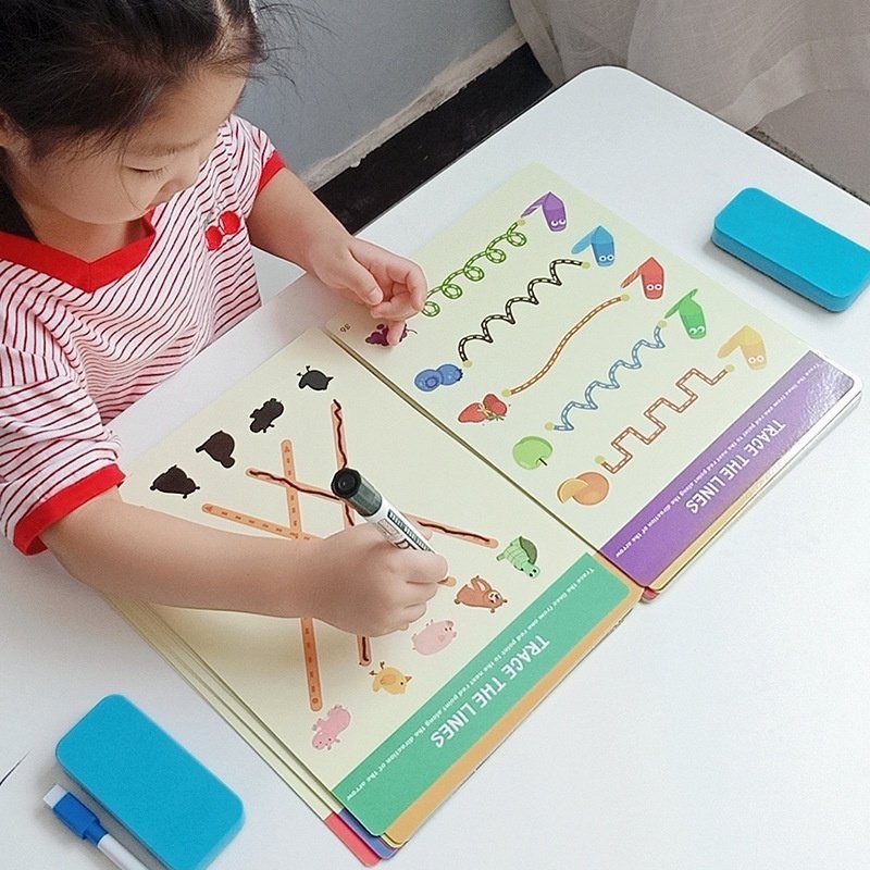 Bộ viết xoá thông minh Tuệ Minh (Kèm 6 bút dạ và 1 mút xoá) - Giáo dục toàn diện Montessori cho bé