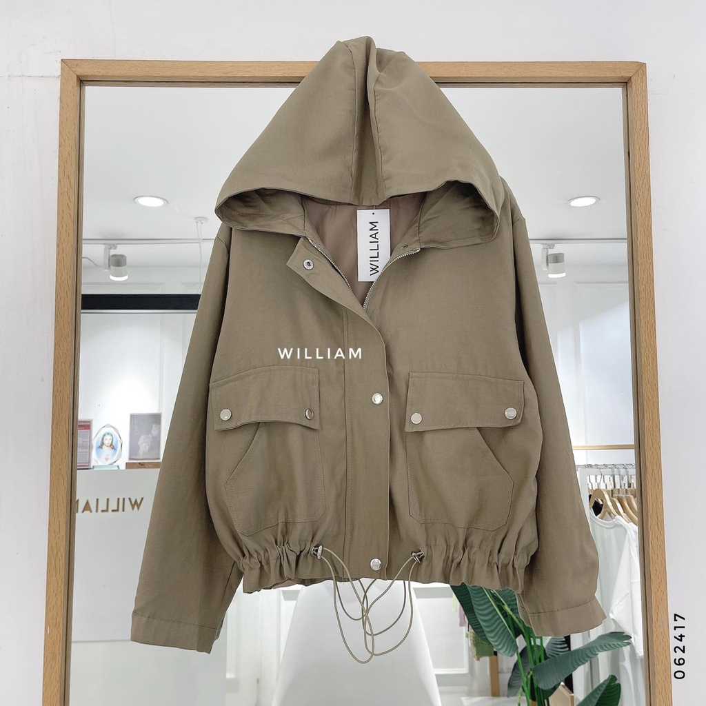 Áo khoác nón rút eo nút bấm 8809