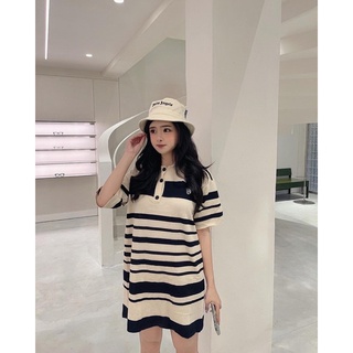 Đầm sọc cổ polo Sweet Tea