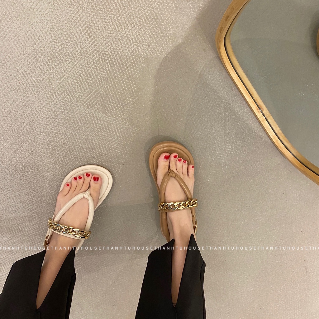 Giày Sandal Kẹp/Xỏ Ngón Nữ Ulzzang Da Mềm Phối Quai Xích Thời Trang - SA011