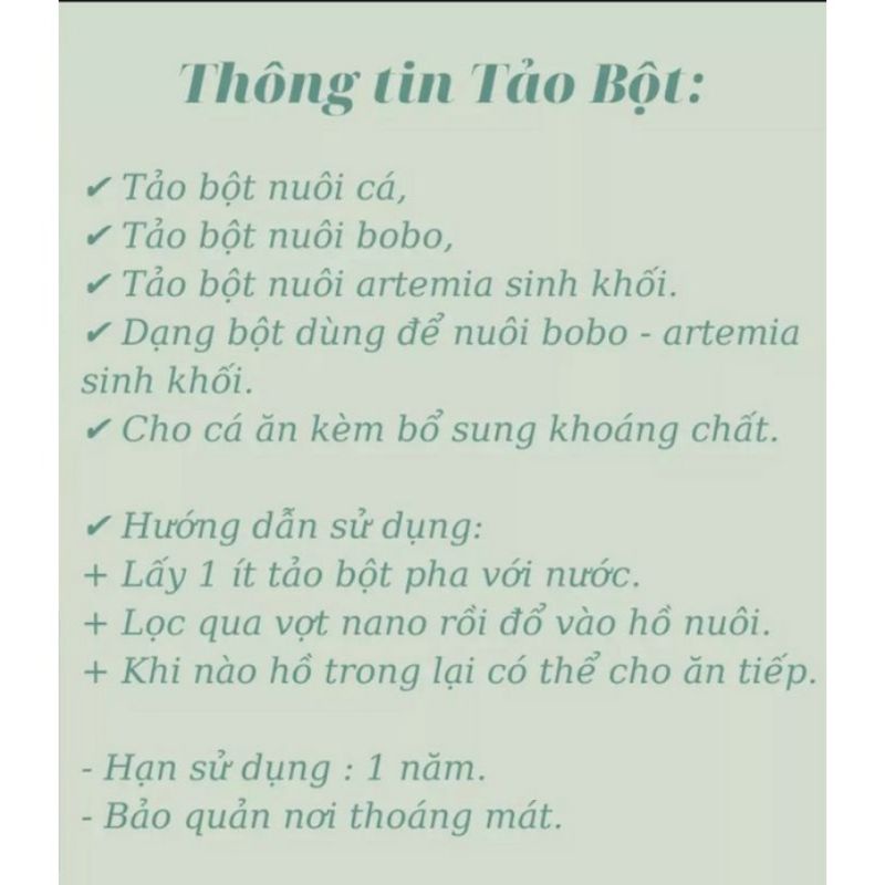 Tảo bột xoắn - Thức Ăn Nuôi Artemia Cá Tép Cảnh hũ 50 gram