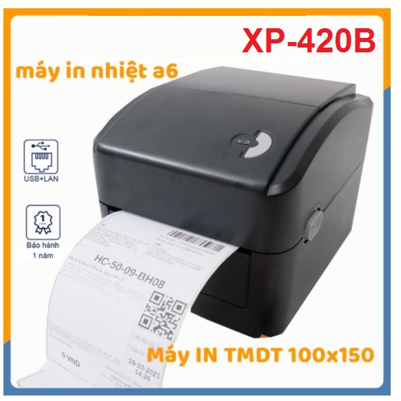 Máy in nhiệt khổ A6, in đơn hàng TMDT Chuyên in đơn Shopee Xprinter 420B ( USB + LAN)