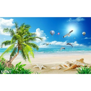 TRANH DÁN TƯỜNG 3D PHONG CẢNH BIỂN ĐẸP 530NT - TRANH DÁN TƯỜNG BÃI BIỂN BỜ CÁT