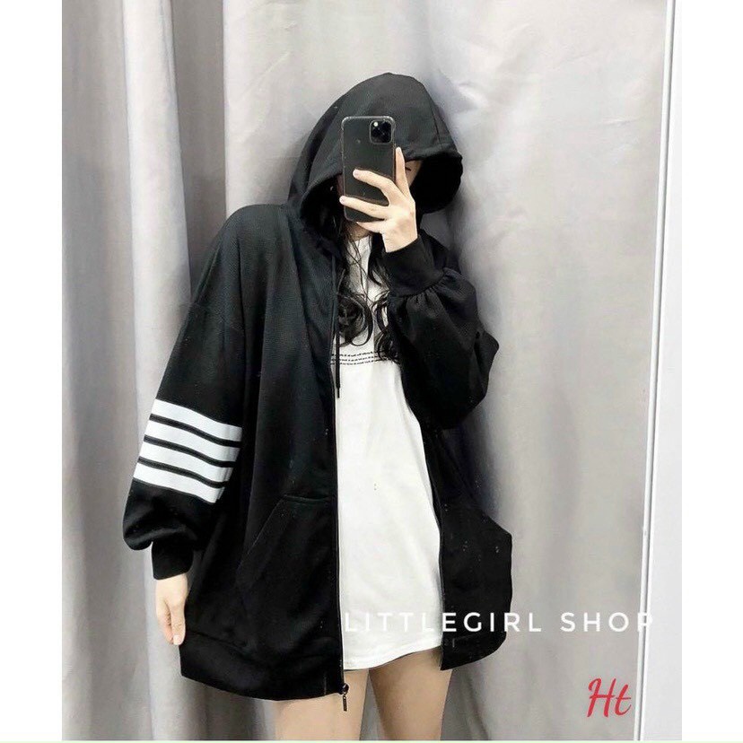 Áo khoác nữ, áo khoác chống nắng chất vải nỉ PE 4 sọc tay áo, áo khoác form rộng nữ unisex 2023