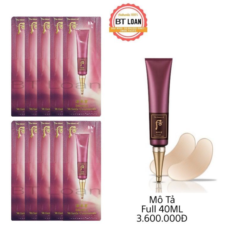 Combo sĩ 60 gói Kem xóa Nhăn mặt và mắt mờ thâm Quầng mắt sáng da Whoo wrinkle cream đỏ 1ml