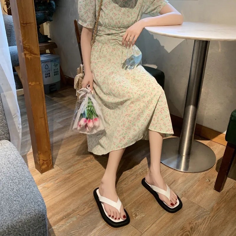 Dép xỏ ngón đế bằng mũi vuông thời trang kèm video thật