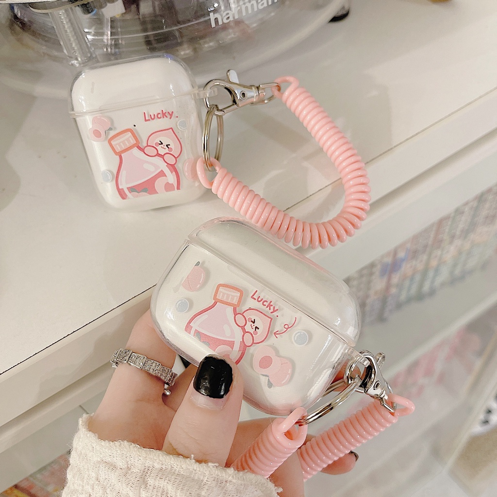 Vỏ Bảo Vệ Hộp Sạc Tai Nghe airpods 1 2 Pro 3rd Generation Pro 1/2 Trong Suốt Chống Sốc Họa Tiết Hoạt Hình Kèm Dây Đeo Kiểu Nhật Hàn