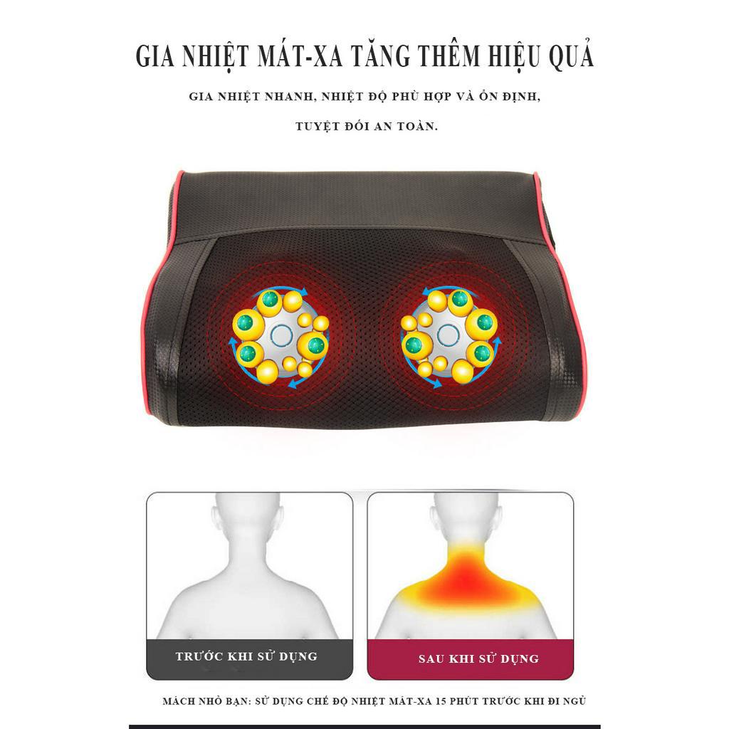 Gối massage máy mát-xa cổ vai gáy mát xa eo hông 20 đầu massage đa chức năng xoa bóp thư giãn - màu đen - FU201