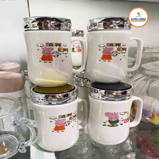 cốc sứ có nắp kính tráng men, ca sứ trắng tiện lợi , rẻ vô địch,đồ dùng nhà bếp