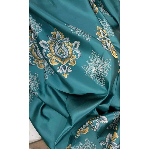 Rèm Cửa Sổ, Rèm Cửa Chính Chất Liệu Vải Gấm Xanh Ngọc Chống Nắng Cực Tốt Nhiều Kích Thước Họa Tiết
