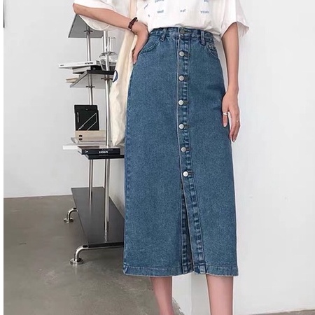 Chân Váy Cạp Cao Dài Qua Gối Xẻ Nổi Bật Phong Cách Ulzzang _a8