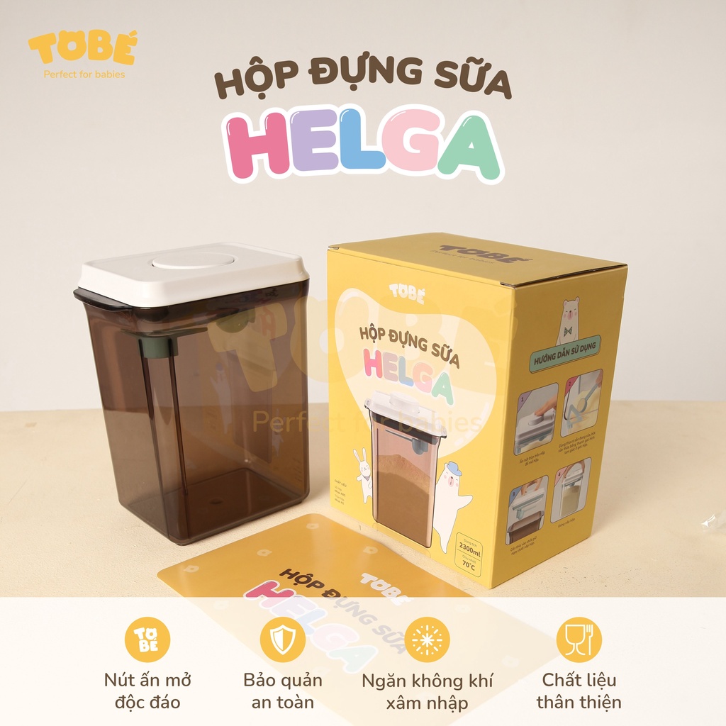 Hộp nhựa đựng sữa bột Helga tobe dung tích 2,3L cao cấp bền bỉ an toàn cho bé trai bé gái hàng chính hãng 100% 3104