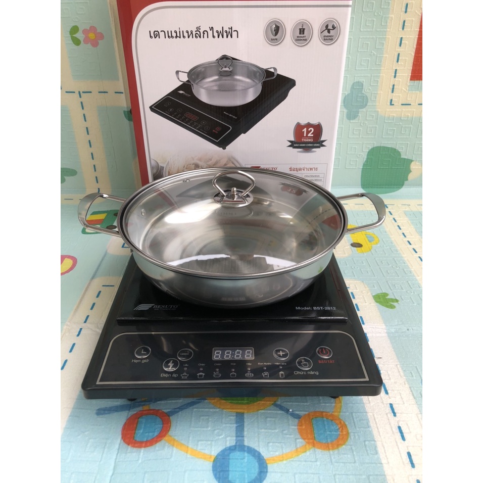 Bếp Từ đơn Besuto 2812 Xuất xứ Thái Lan, Tặng kèm nồi lẩu Siêu cao cấp D26 cm, Mặt kính cường lực siêu bền, điện áp 2000