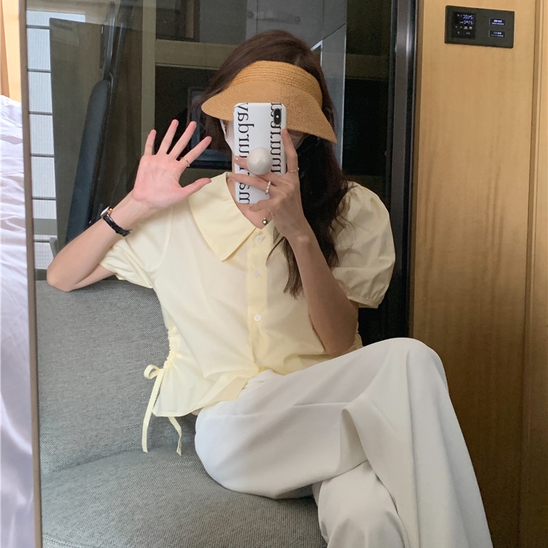 SUXI Áo Sơ Mi Tay Ngắn Dáng Ôm Màu Sắc Ngọt Ngào Phong Cách Hàn Quốc Thời Trang Mùa Hè Cho Nữ