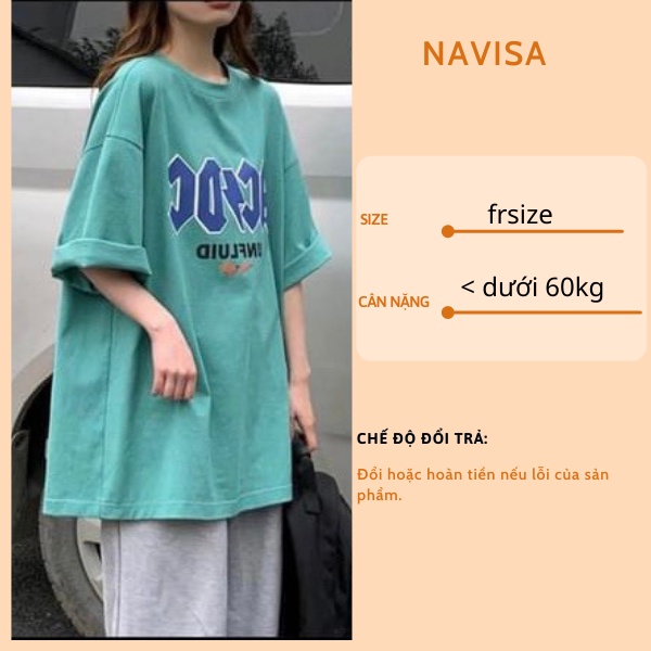 Áo phông nữ unisex form rộng tay lỡ in hình cổ tròn NAVISA AT261