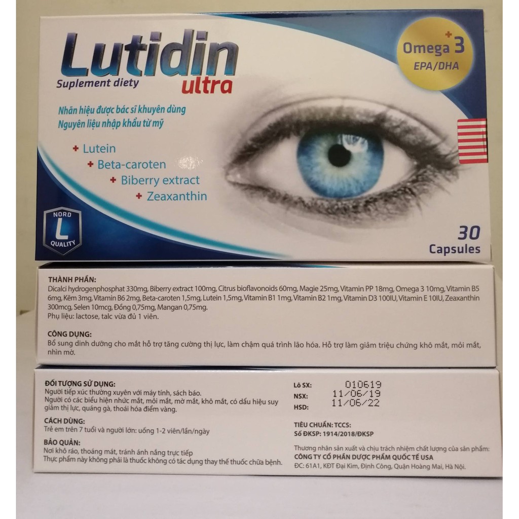 Viên uống LUTIDIN bổ sung dinh dưỡng, hỗ trợ tăng cường thị lực Mắt