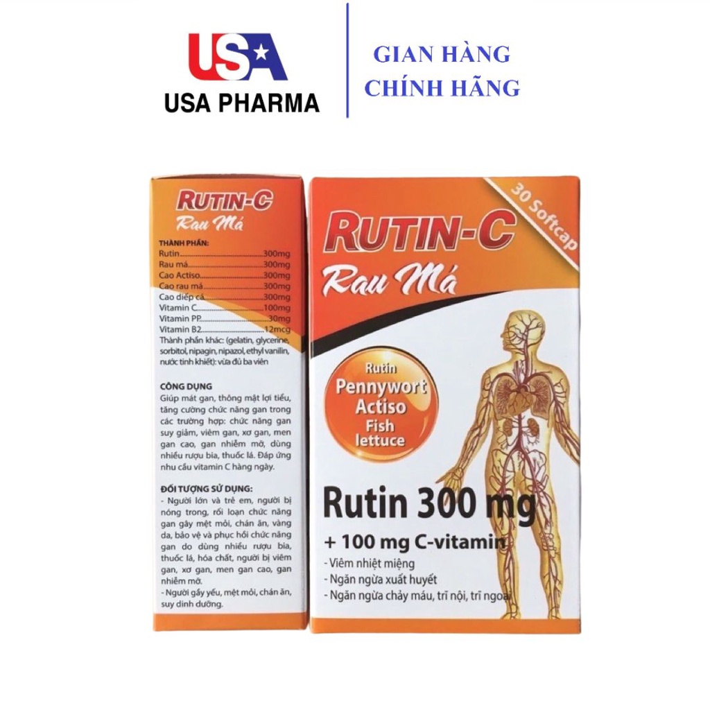 Viên uống Rutin c rau má hỗ trợ giúp nhuận tràng, giảm táo bón, hỗ trợ giảm nguy cơ bị trĩ - Hộp vỉ 30 viên