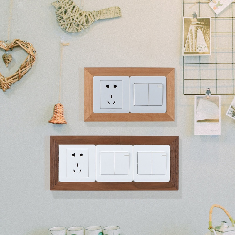 Vỏ Bảo Vệ Công Tắc Điện Bằng Gỗ Màu Trơn Tự Dính Sáng Tạo