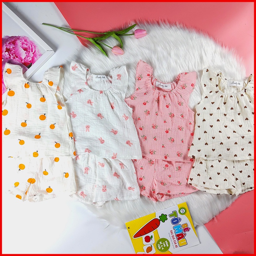 Bộ 2 dây cánh tiên💥 CAO CẤP💥 bộ đồ mùa hè chất xô muslin thấm hút mồ hôi, mềm mại cho bé gái