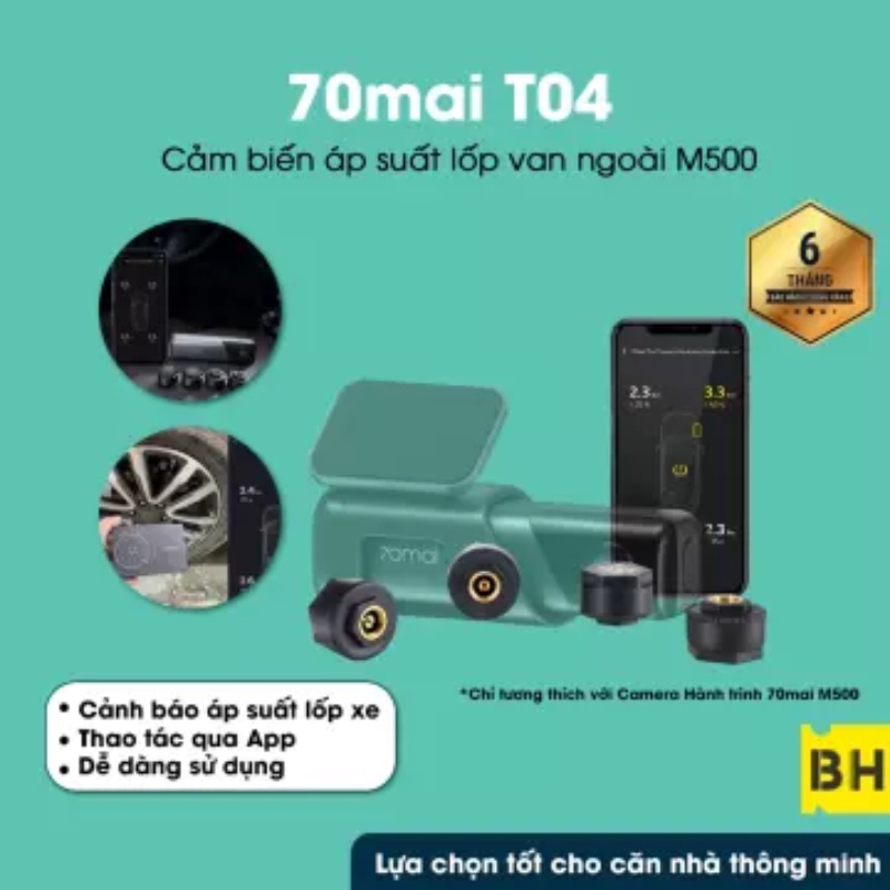 Cảm Biến Áp Suất Lốp TPMS 70mai T04 Tương Thích Với Camera Hành Trình 70mai M500 Lõi Đồng Chịu Nhiệt Cao