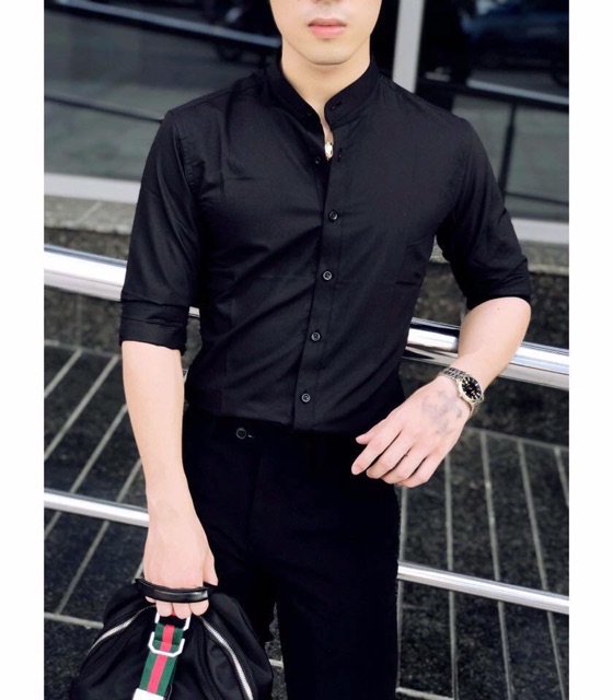 Sơ mi Nam cổ bẻ trắng ,đen - cổ tàu trắng ,đen công sở học sinh, hàng vải lụa chống nhăn, cao cấp ôm dáng thời trang trẻ | BigBuy360 - bigbuy360.vn