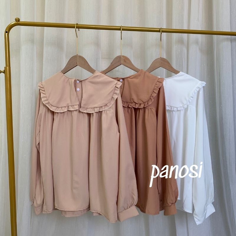 [XẢ KHO] Áo sơ mi nữ form rộng phối cổ bèo trẻ trung chất đũi mát mùa hè - PANOSI - Mã A259