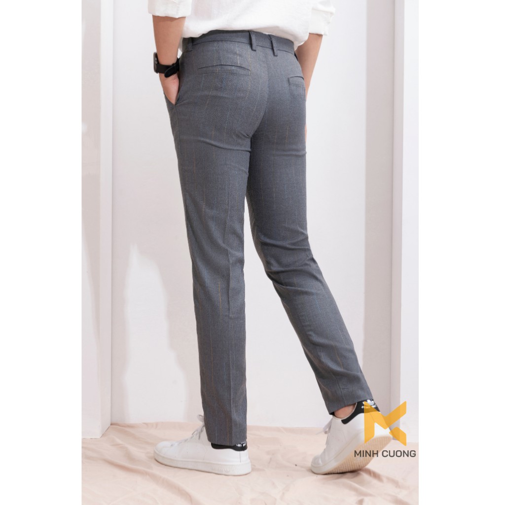 Quần âu nam dáng côn, màu xám kẻ sọc, vải cotton cao cấp | BigBuy360 - bigbuy360.vn