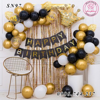 Set Bóng Trang Trí Sinh Nhật Màu Vàng Gold Kèm Lá Cây