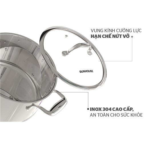 Nồi inox 304 đa lớp liền đáy cao cấp SUNHOUSE MAMA SHG2020-18-22-26cm - Hàng chính hãng
