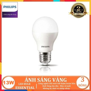 BỘ 3 - BÓNG ĐÈN LED BULB PHILIPS ESSENTIAL 13W E27 A60 ( TIẾT KIỆM ĐIỆN NĂNG - 2 MÀU ÁNH SÁNG LỰA CHỌN TRẮNG VÀ VÀNG )