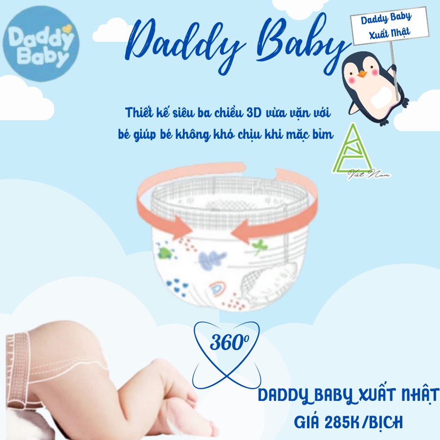 COMBO 1 THÙNG 3 bịch DADDY BABY chim cánh cụt xuất Nhật Bản mỏng nhẹ như mây M44/L40/XL36/XXL32