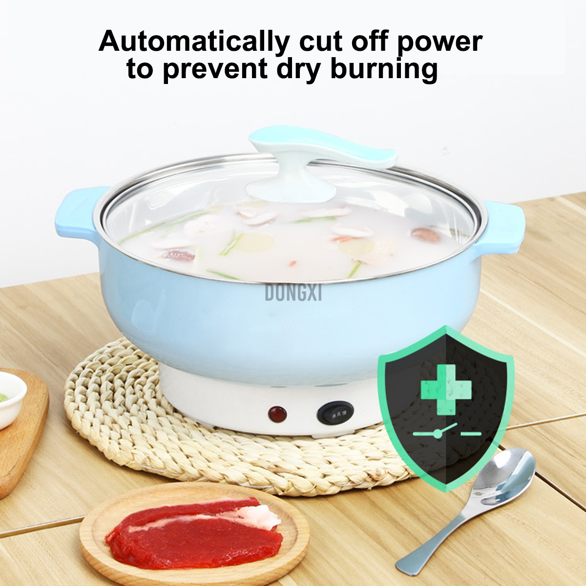 220V/50Hz Multifunctional Stainless Steel Electric Hot Pot Steaming Soup 28cm