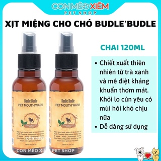 Xịt miệng cho chó Budle'Budle 120ml, vệ sinh chăm sóc răng miệng thơm mảng bám hôi miệng Con Mèo Xiêm