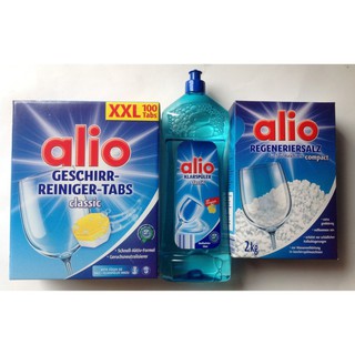 Combo Bộ sản phẩm dành cho máy rửa bát: Viên rửa, Muối, Dầu bóng Alio