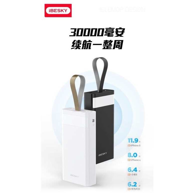 [SỐ LƯỢNG CÓ HẠN] Pin sạc dự phòng iBesky PS303 30000mAh kiêm đèn pin cực sáng - Hãng phân phối chính thức