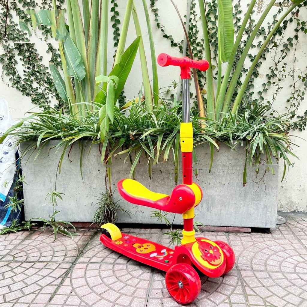 🍁 Xe Scooter, Xe Trượt Cho Bé Bánh Có Đèn Có Nhạc 3 in 1 Chịu Lực 90KG