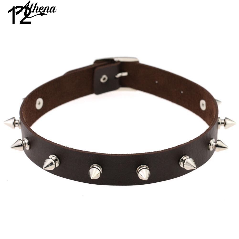 ATH_Faux Leather Punk Rivet Hip Pop Choker Collar Necklace Charm Jewelry Gift