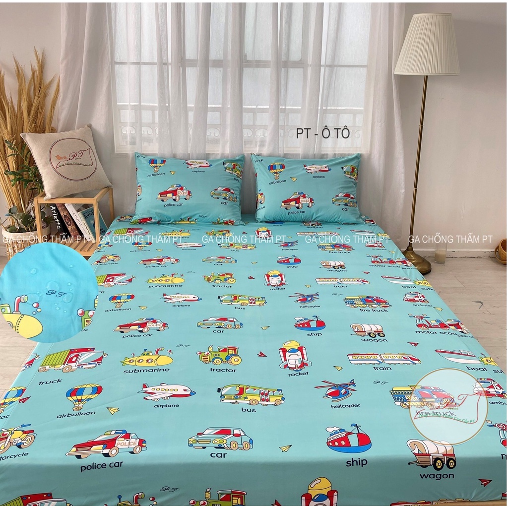 Ga chống thấm 100% cotton cao cấp cho bé, drap chống thấm chính hãng PT, bé tè lau là sạch (mẫu vườn thú kem)